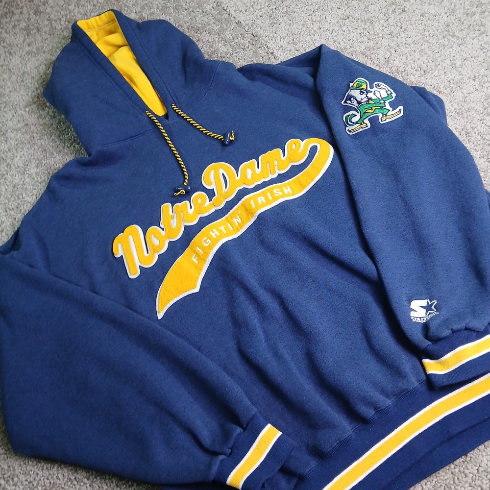 Vintage Starter Notre Dame Fighting Irish Hoodie Navy Blue Gold XL RN 67879